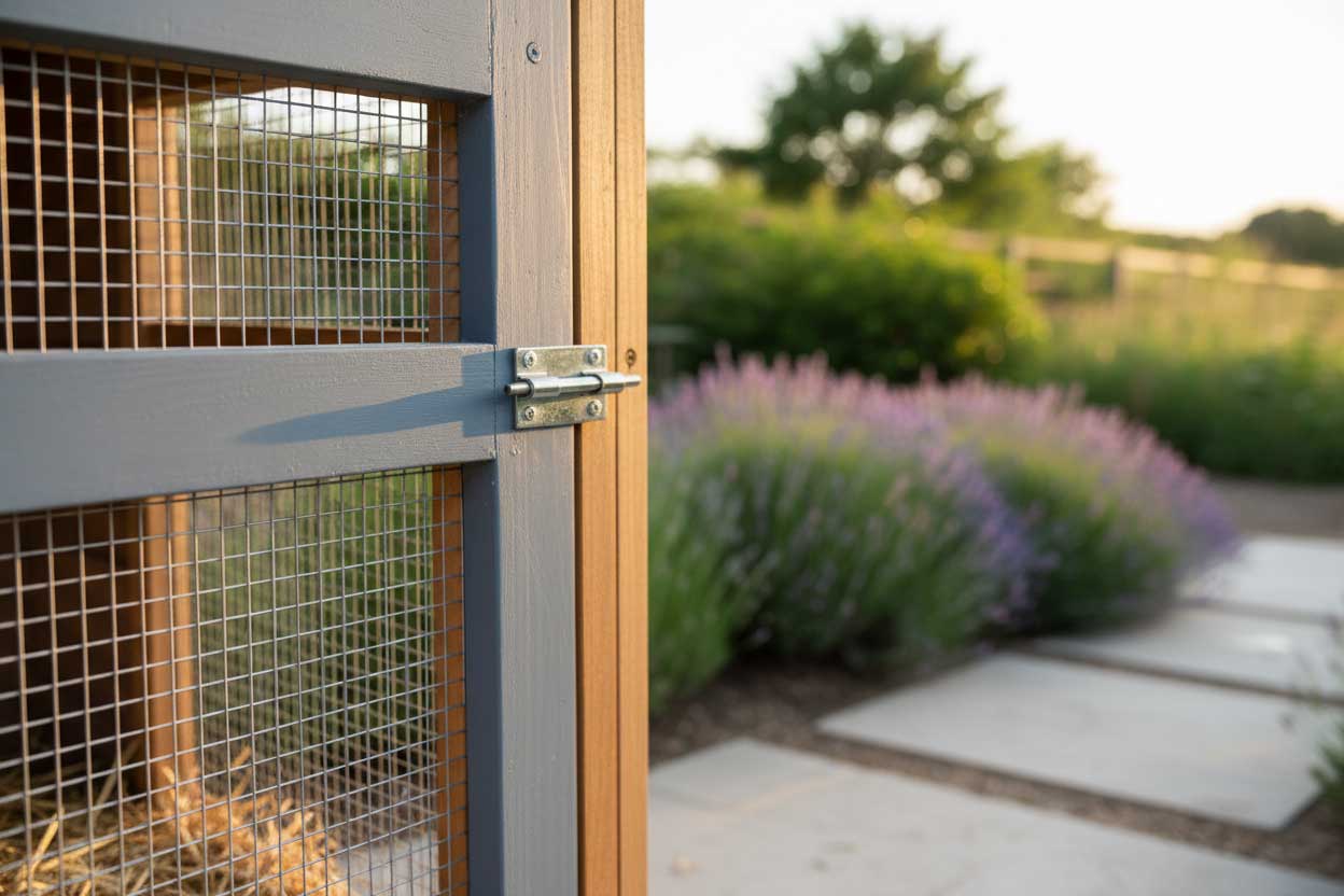 Predator-proofed chicken run with hardware cloth